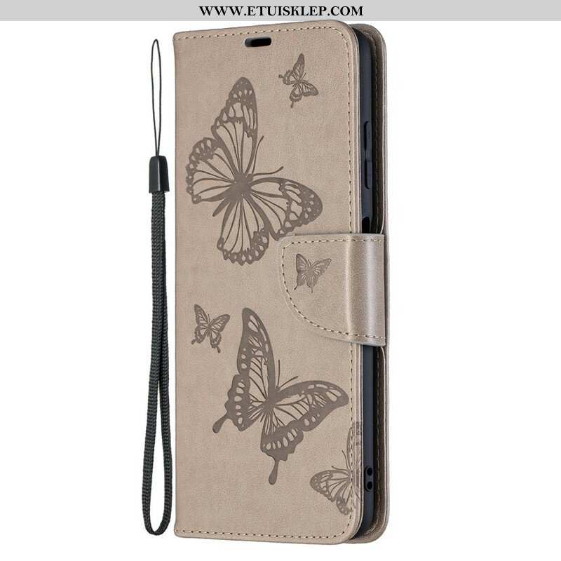 Etui Folio do Poco X3 / X3 Pro / X3 NFC z Łańcuch Paski Z Nadrukiem Motyli